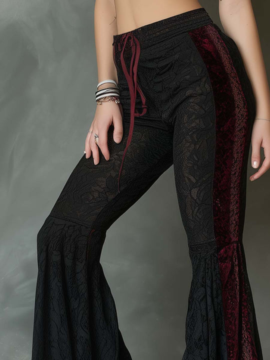 Retro Velvet Patchwork Lace Flare Hem Pants