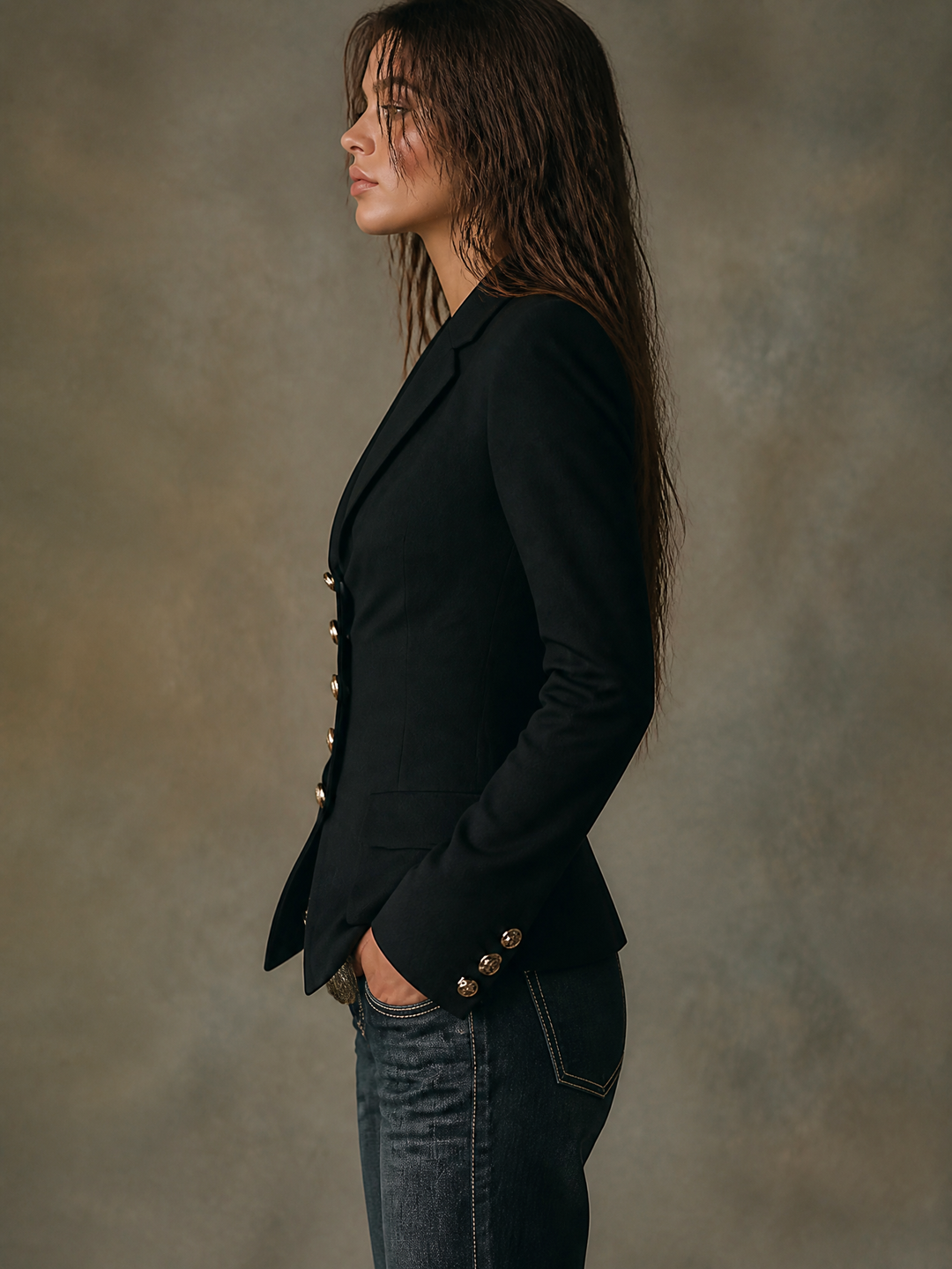 Black Gold Button Tailored Blazer
