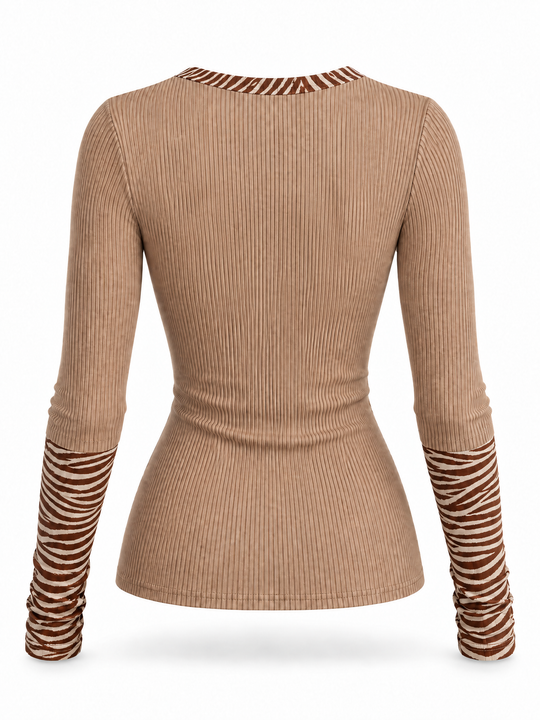 Desert Muse Zebra Trim Ribbed Top