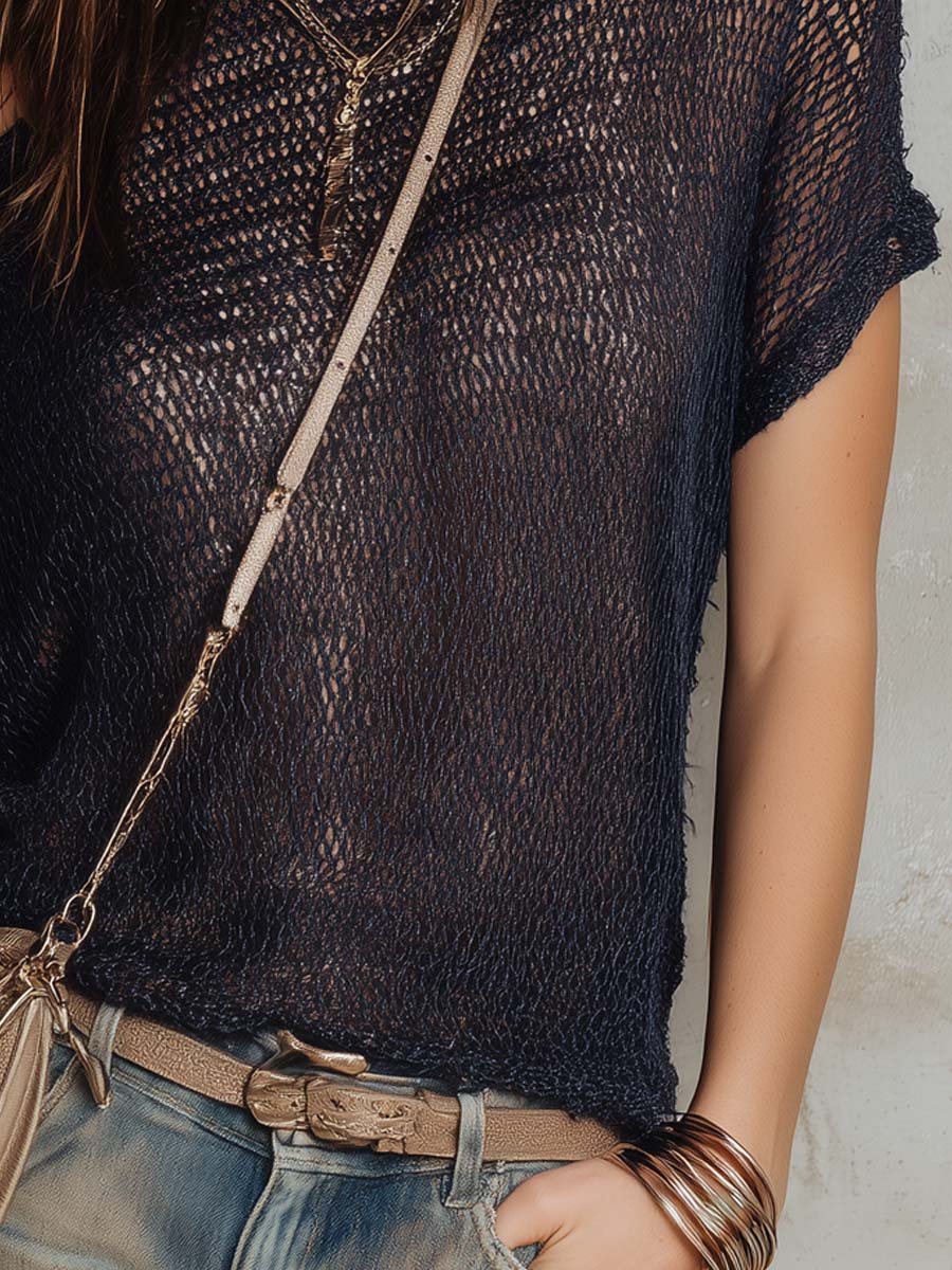 Retro Irregular Cold-shoulder Knit Blouse