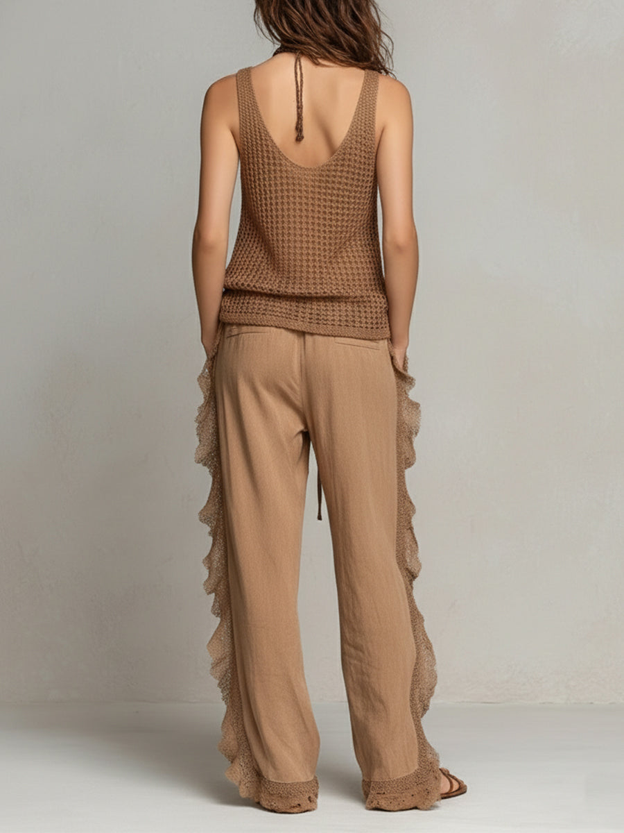 Chic Cotton Straight-leg Trousers With Side Lace