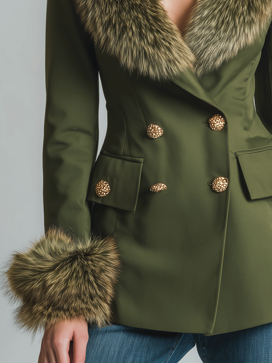 Vintage Olive Fur-Trimmed Blazer