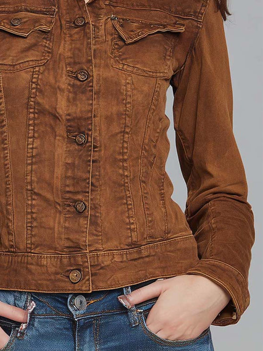 Classic Retro Washed Cocoa Brown Fitted Utility Jacket