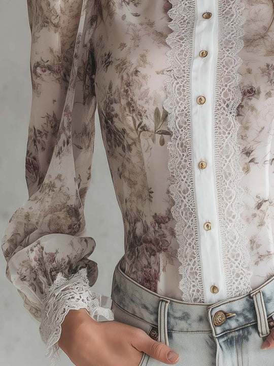 Victorian Style Floral Chiffon Blouse