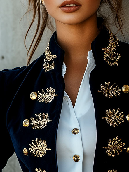 Retro Golden Embroidery Decorative Button Jacket