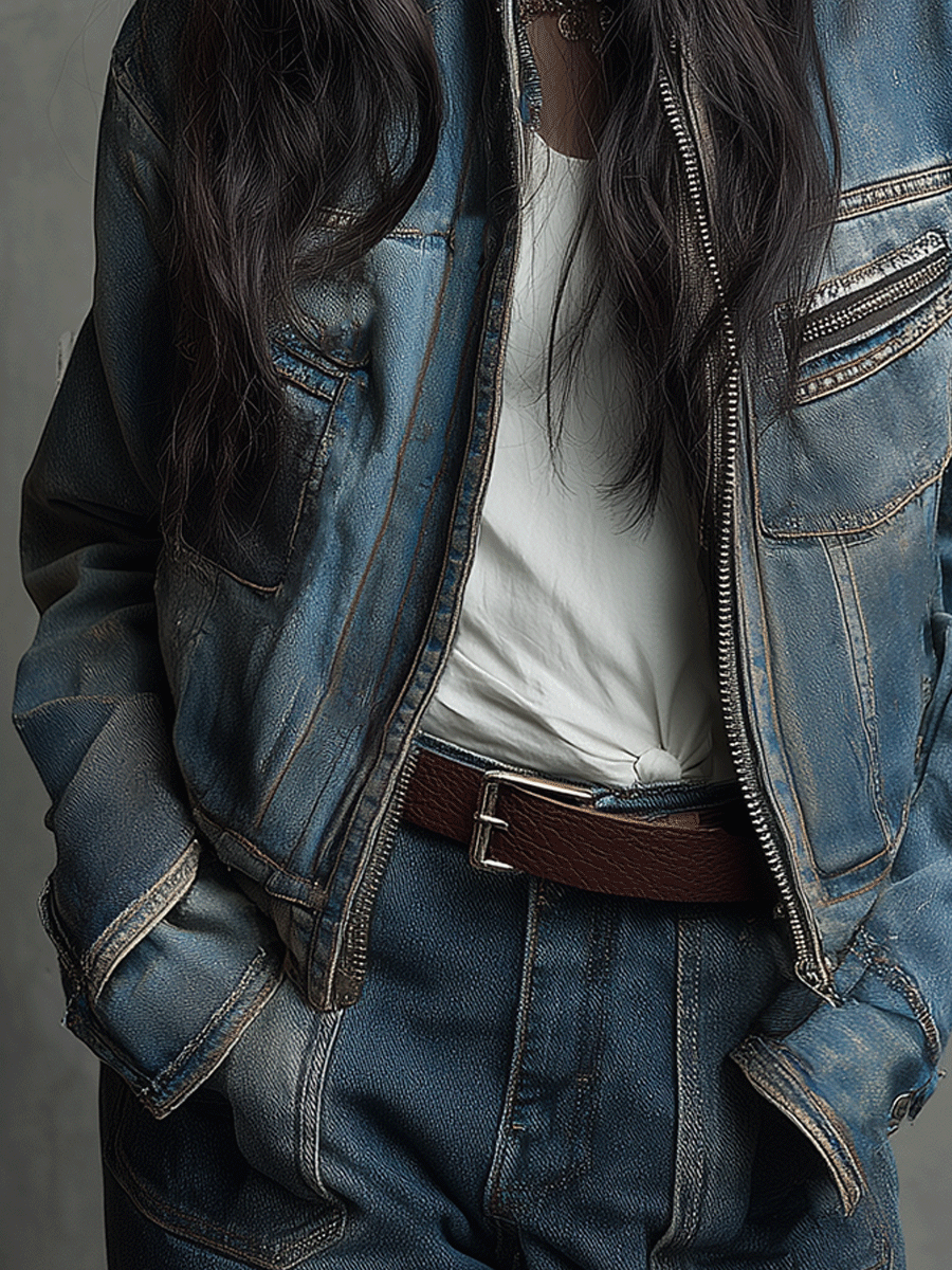 Vintage Washed Distressed Denim Jacket