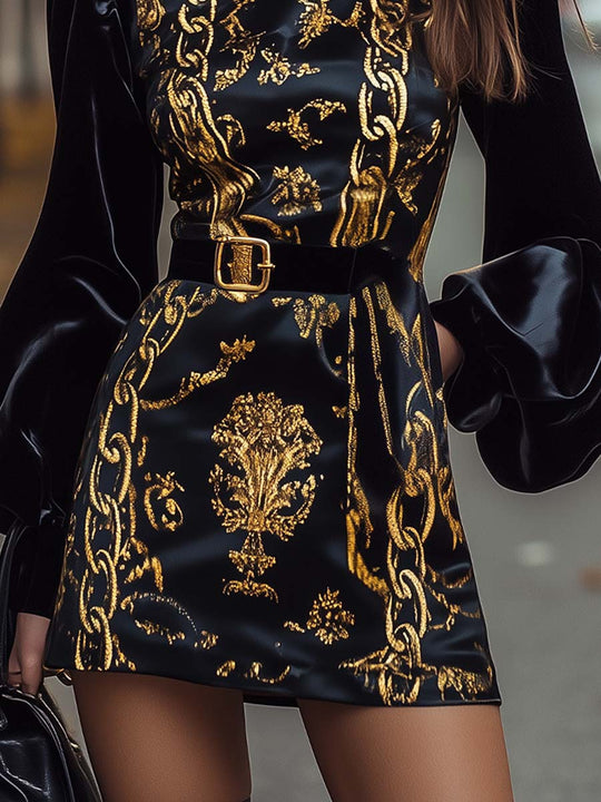 Glamorous Black and Gold Mini Dress