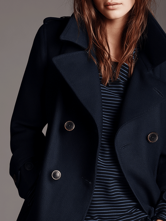 Classic Everyday Navy Double-Breasted Coat