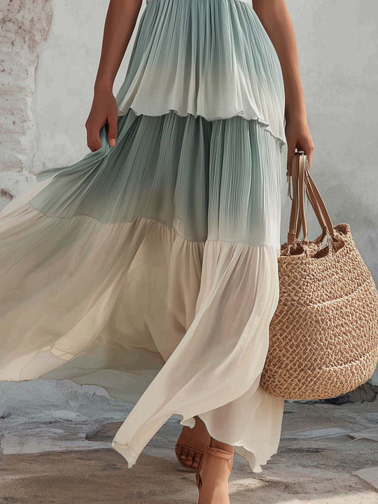 Gradient Chiffon Sleeveless Top And Skirt Set