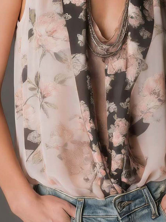 Bohemian Floral Print Chiffon Halter Top