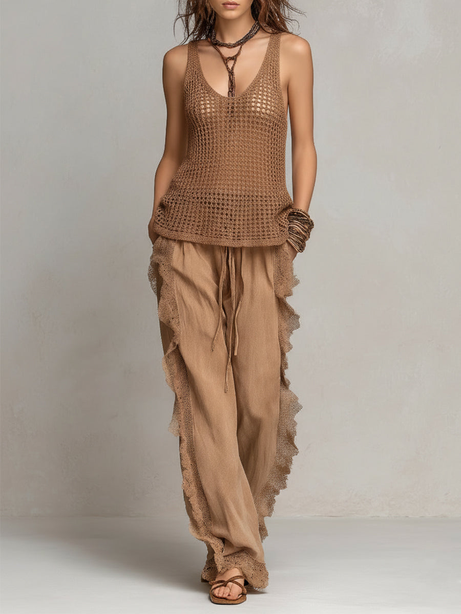 Chic Cotton Straight-leg Trousers With Side Lace