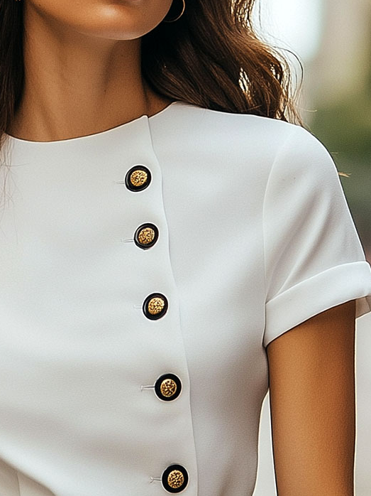 Chic Diagonal Buttons Short Sleeves Chiffon Blouse