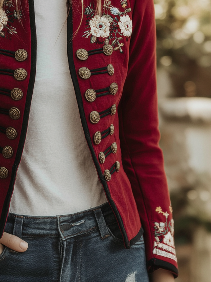 (clearance) Vintage Stand Collar Floral Embroidered Jacket