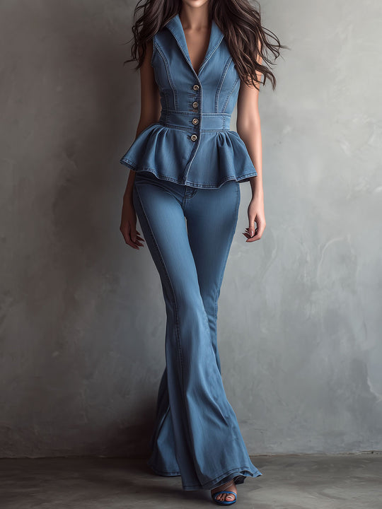 Retro High-Waisted Flared Denim Pants