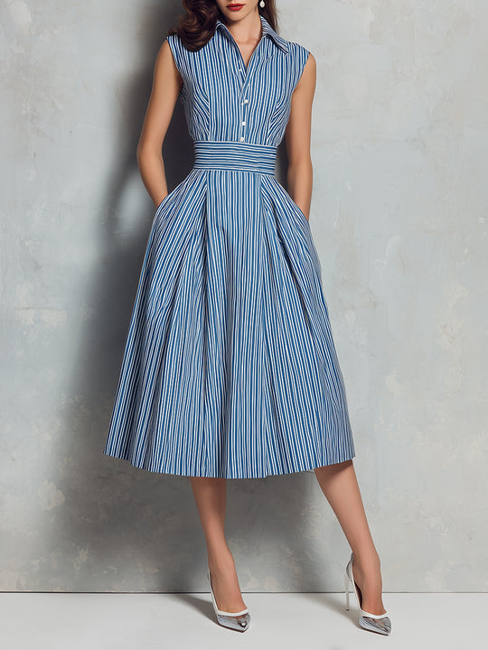 Chic Striped Sleeveless Midi Dress