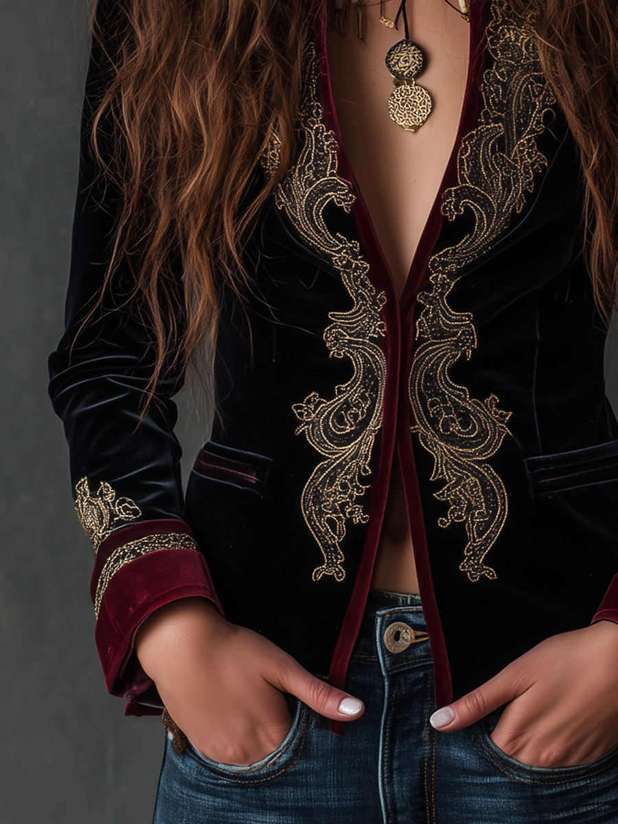 Vintage Baroque Embroidered Velvet Blazer