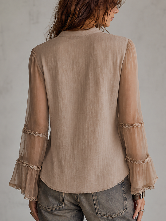 Vintage Sheer Sleeves Embroideried Cotton-linen Blazer