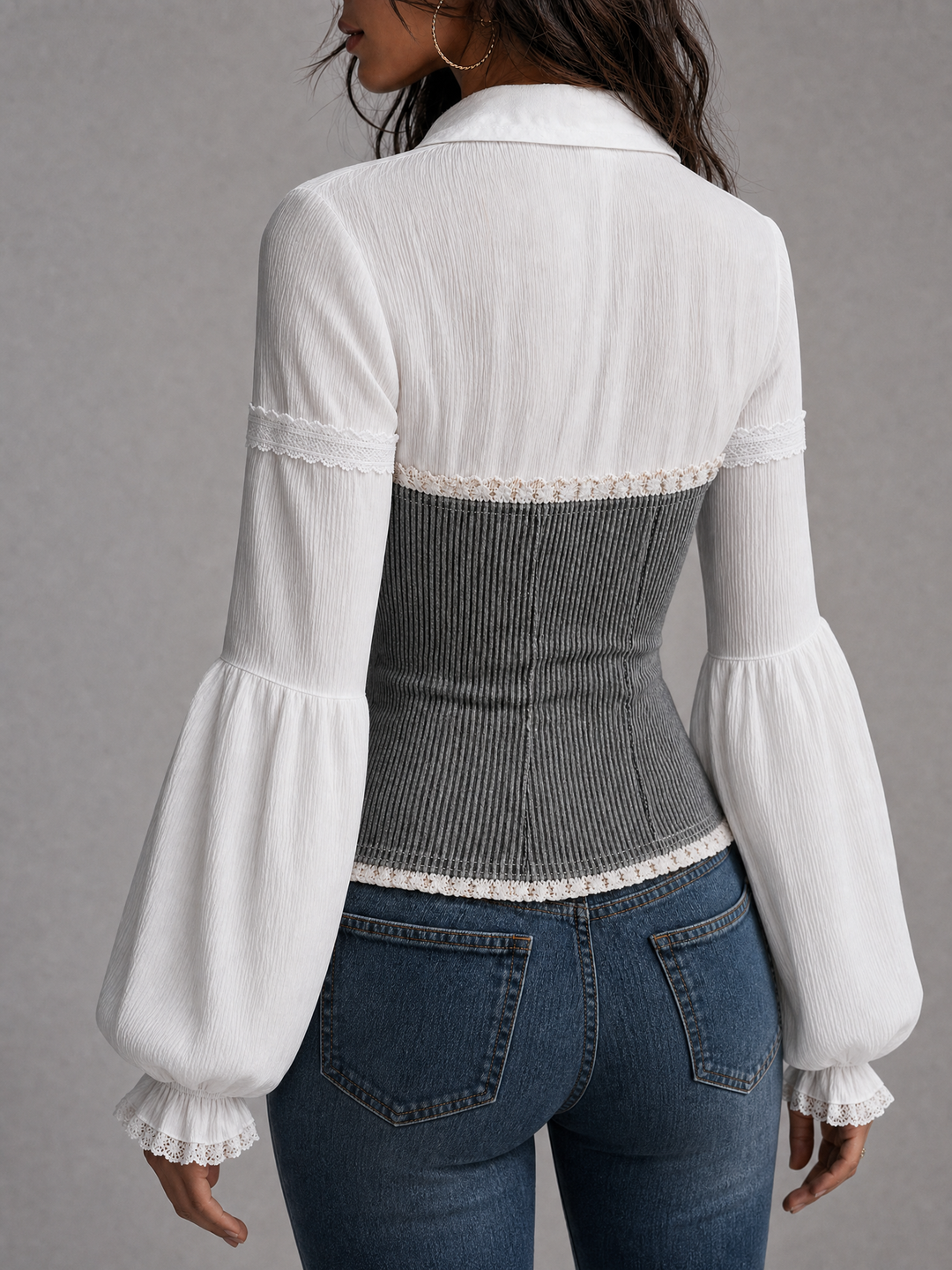 Faux Two-Piece Shirt And Ribbed Corset Top