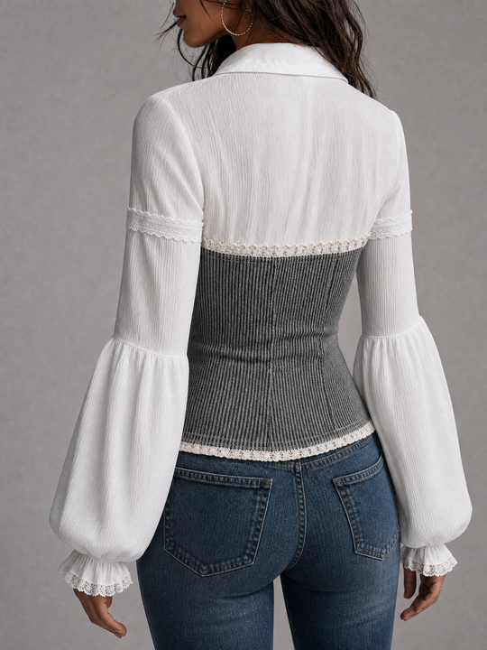 Faux Two-Piece Shirt And Ribbed Corset Top