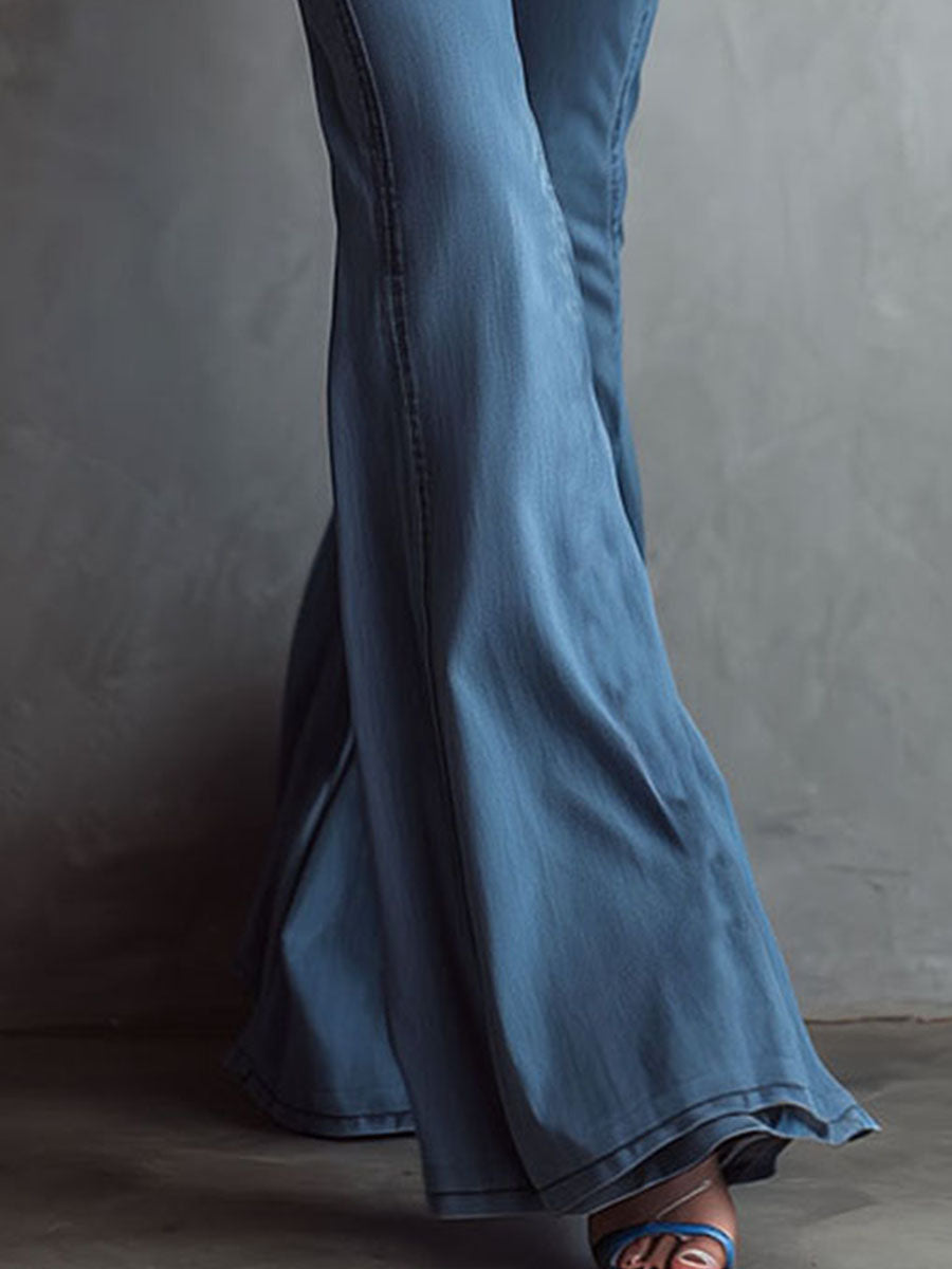 Retro High-Waisted Flared Denim Pants