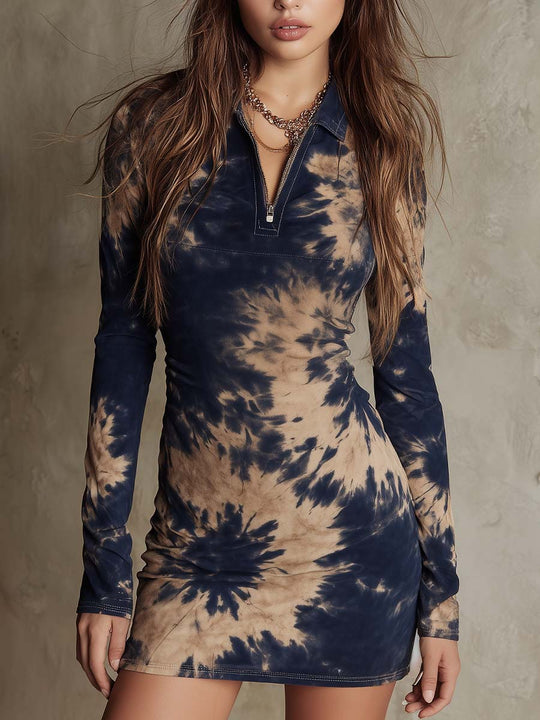 Printed Eco-Suede Bodycon Mini Dress With Front Zip