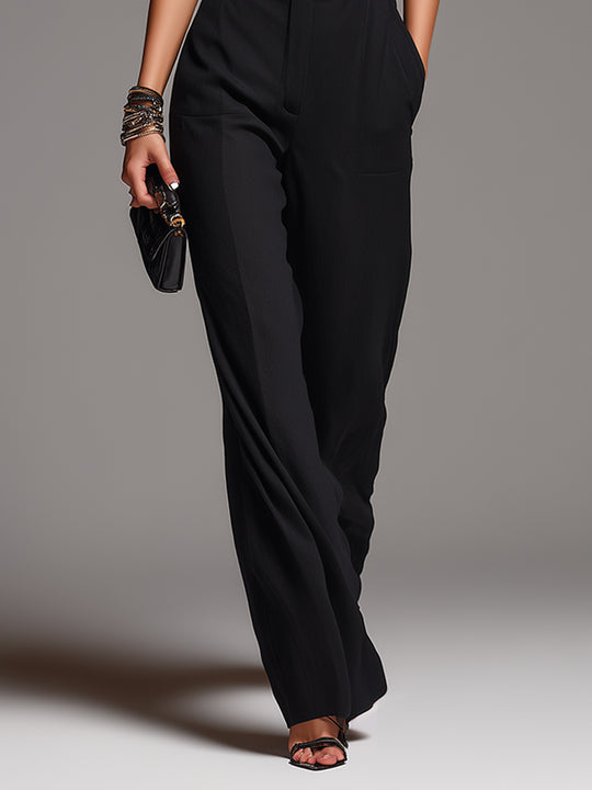 Retro Ruffled Sleeve Blouse & High-waisted Straight-leg Pants Set