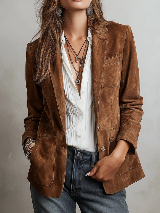 Retro Contrast Stitching Eco-friendly Suede Jacket