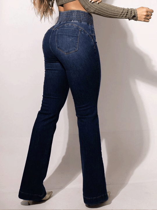 Fashion Elastic Waist High Waist Stretch Slim Flared Hip Lift Jeans