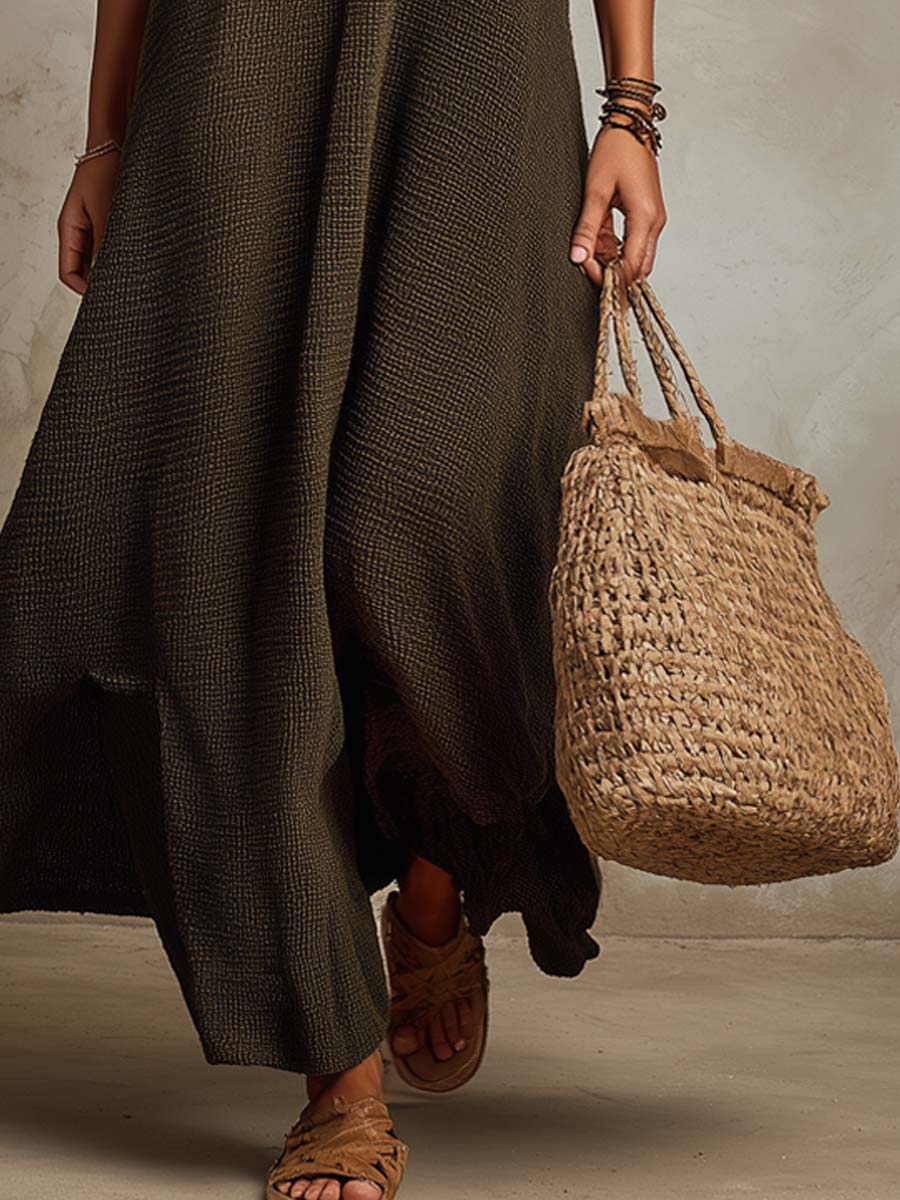 Bohemian Vacation Sleeveless Knitted Maxi Dress