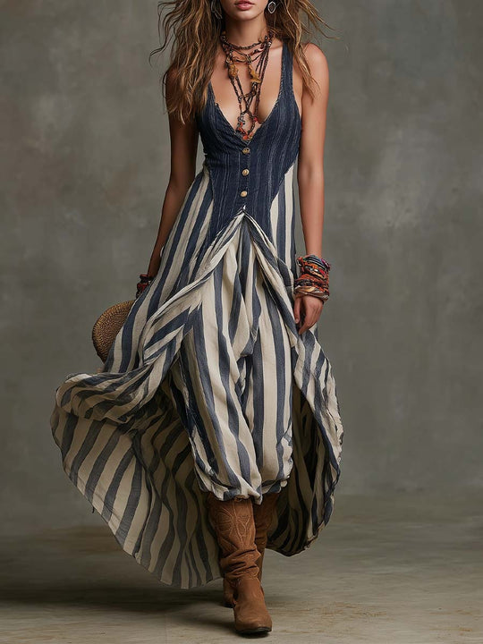 Striped Halter Maxi Dress & Matching Wide-Leg Pant Set