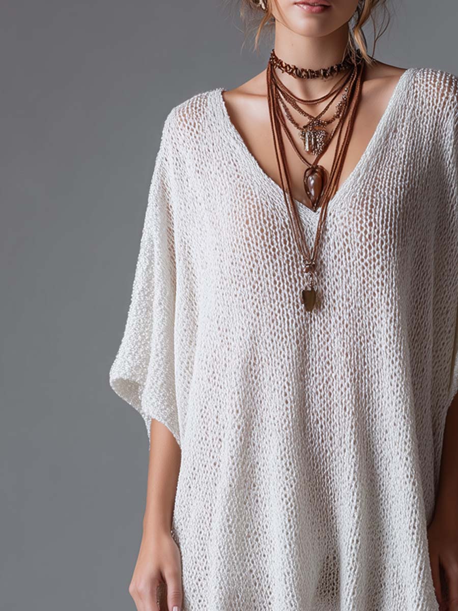 Retro Batwing Sleeve Knitted Mini Dress