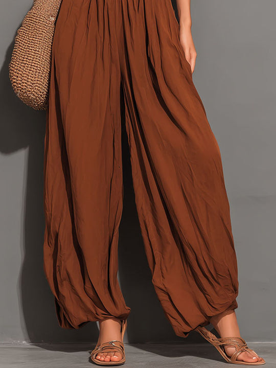Boho Cinnamon Brown Strapless Harem Jumpsuit