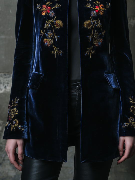 Quietly Luxurious Floral Embroidered Polyester Velvet Straight Jacket