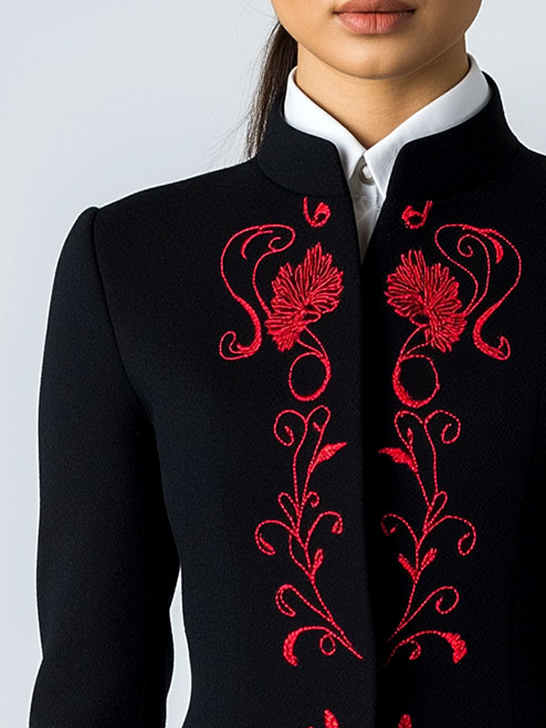 Ethnic Embroidery Stand Collar Waist-cinched Jacket