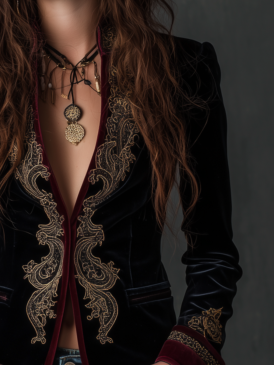 Vintage Baroque Embroidered Velvet Blazer