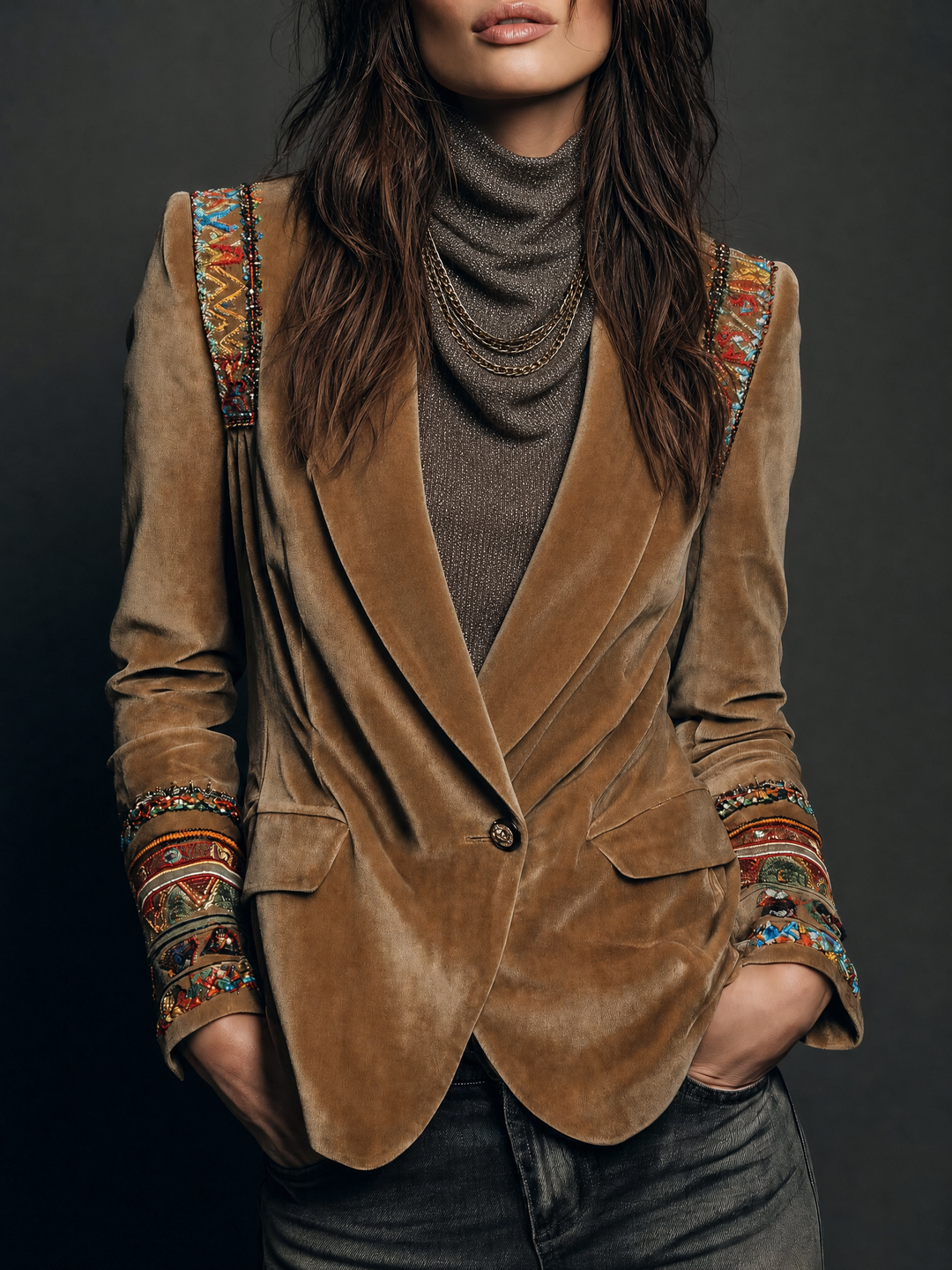 Boho Brown Lightweight Knit Cowl Neck Long Sleeve Slim Fit Top