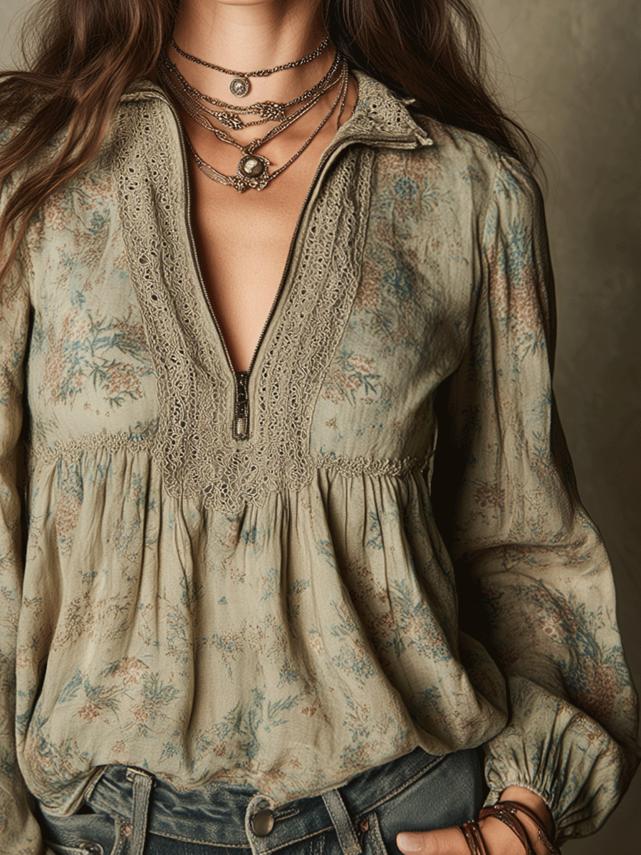 Vintage Boho V Peplum Blouse