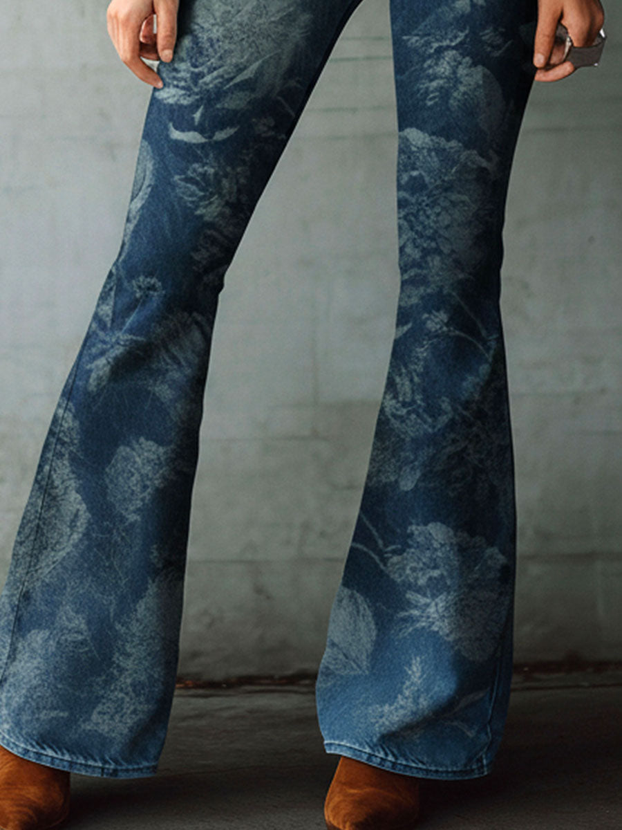 Vintage High-Waisted Floral Wash Flared Jeans