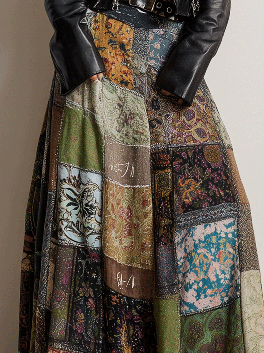 Vintage Patchwork Boho Maxi Skirt