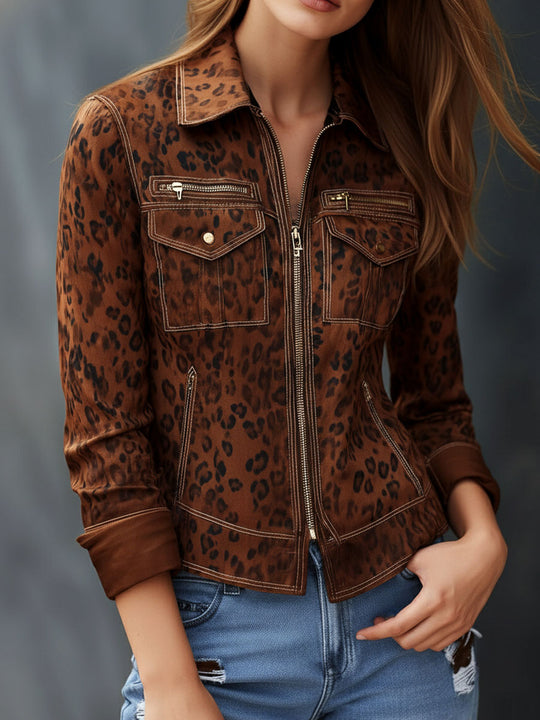 Leopard Print Microsuede Jacket – Contemporary Wild Elegance