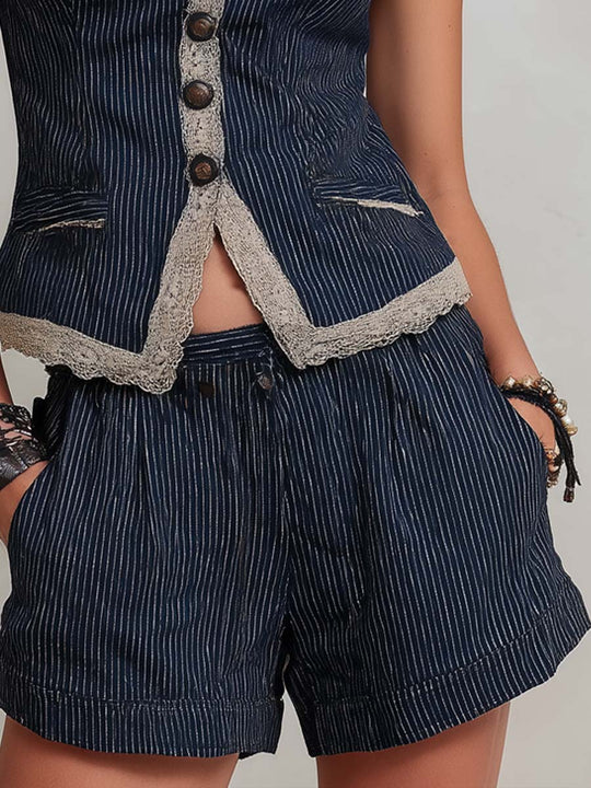 Retro Striped Vest And Shorts Set