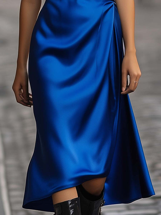 Elegant Sapphire Wrap - Style Midi Dress