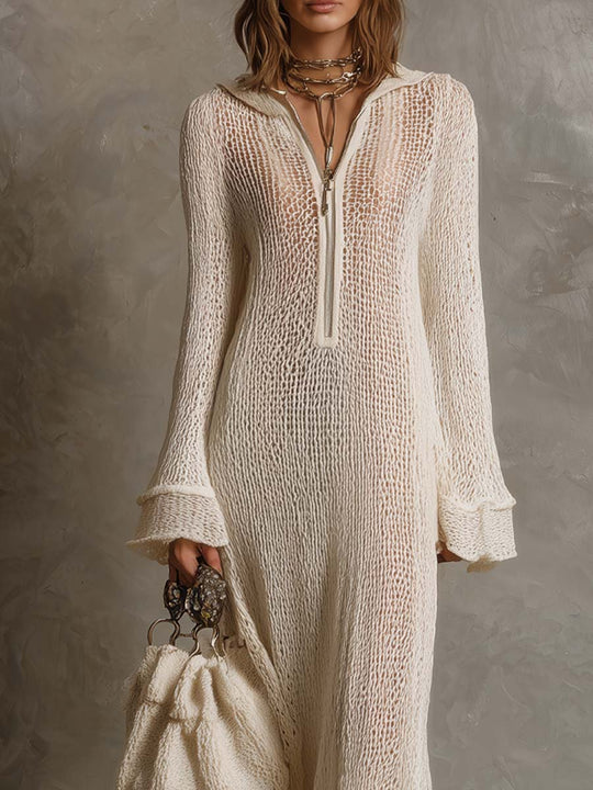 Vacation Flared Cuffs Knit Maxi Dress