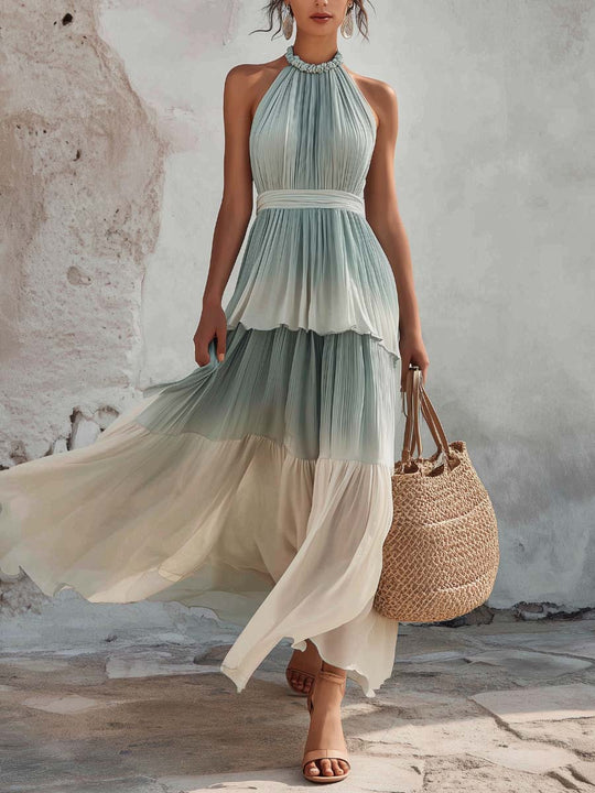 Gradient Chiffon Sleeveless Top And Skirt Set