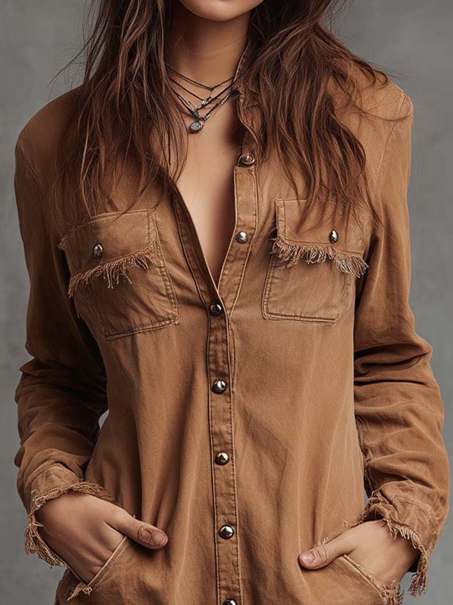 Pure-Cotton Denim Shirt Dress With Raw-Edge Trim