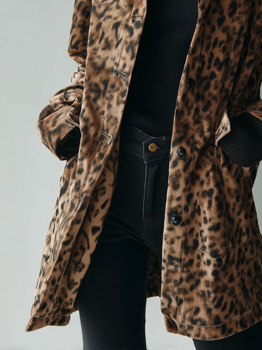 Vintage Leopard Print Eco-suede Jacket