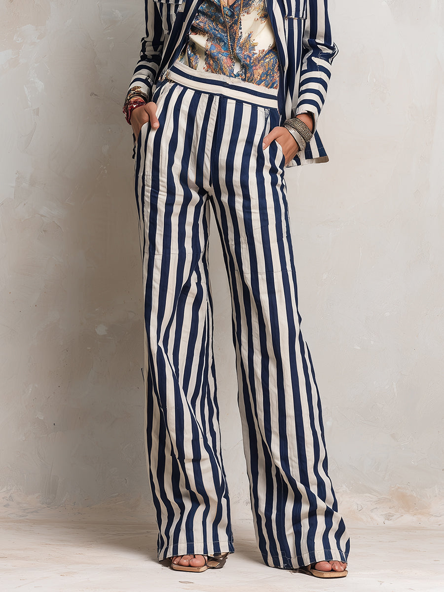 Retro Loose-fitting Cotton And Linen Striped Blouse