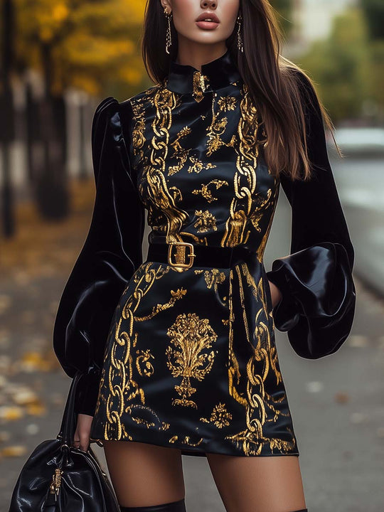 Glamorous Black and Gold Mini Dress