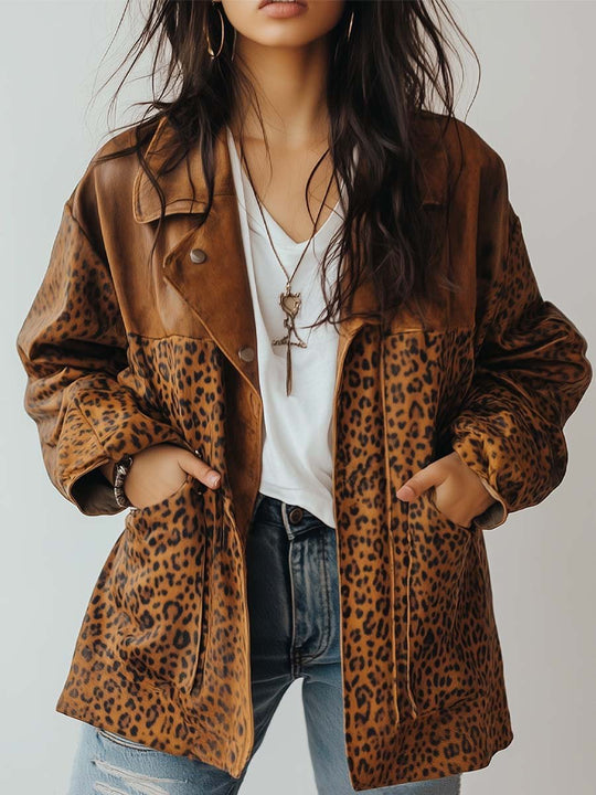 Women's Vintage Leopard Leather Jacket