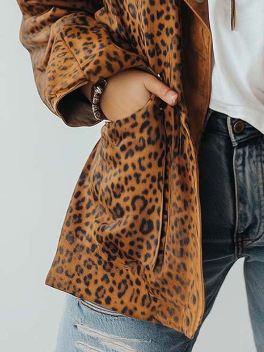 Women's Vintage Leopard Leather Jacket